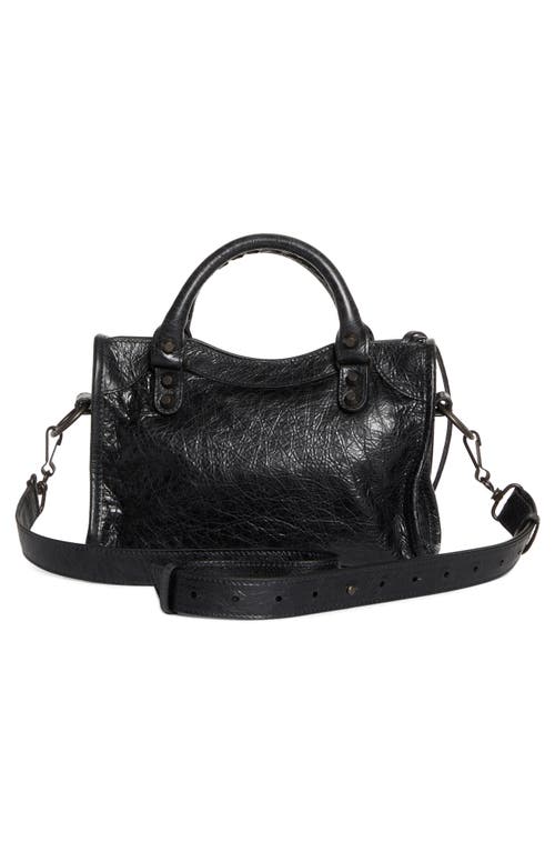 Balenciaga Mini Le City Crinkle Leather Top Handle Bag In 1000 Black