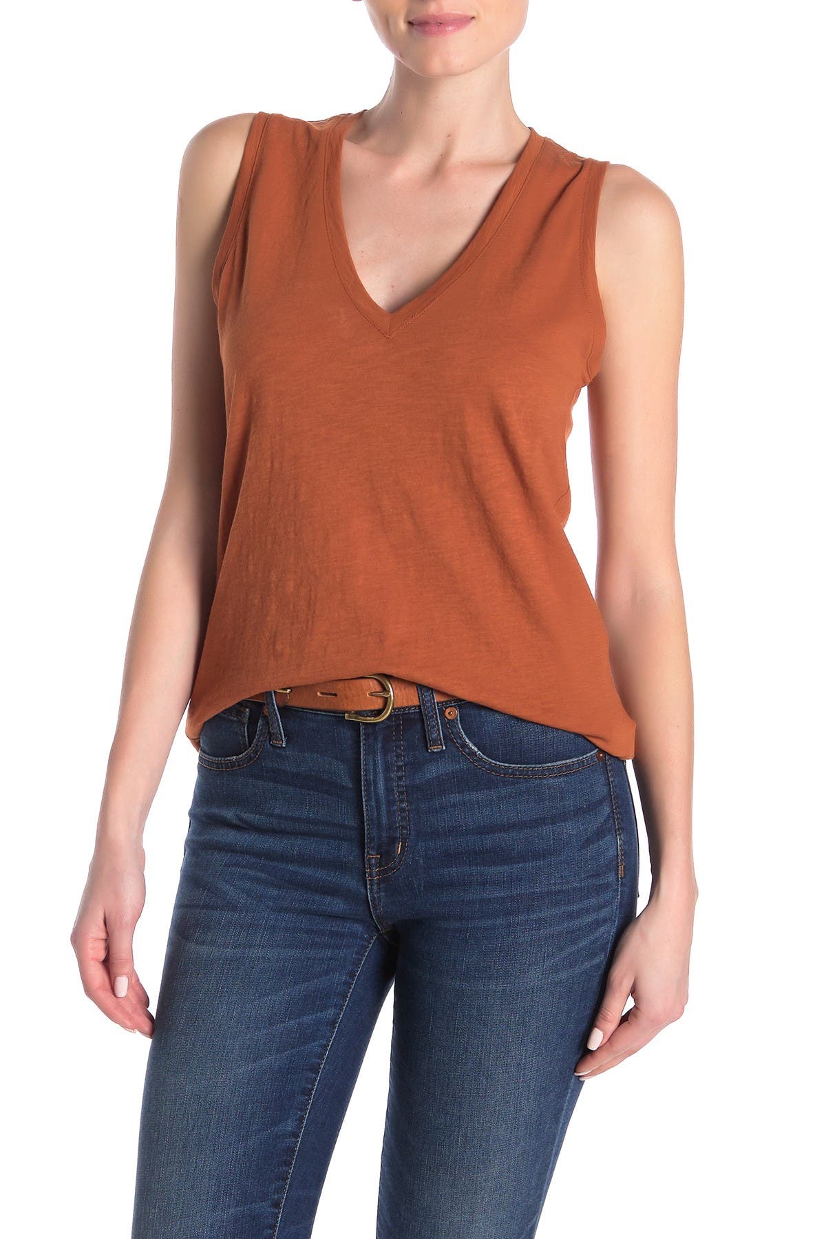 Madewell V-neck Knit Tank Top In Warm Nutmeg