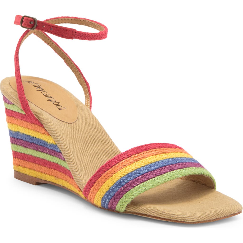 Shop Jeffrey Campbell On-board Rainbow Espadrille Wedge Sandal In Bright Multi