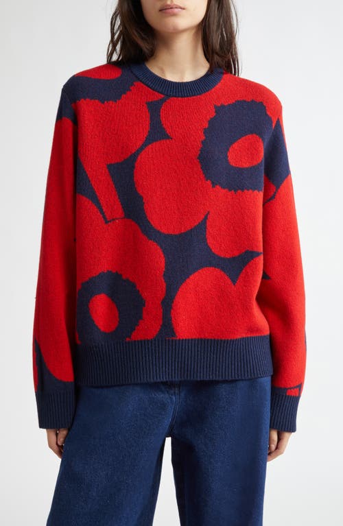 Marimekko Valu Unikko Wool Sweater in Red Blue 