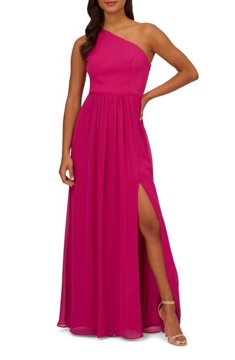 Women's soft and light pink high low satin evening gown with