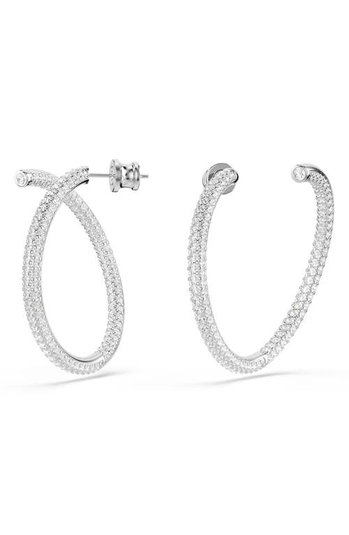 Shop Swarovski Dextera Pavé Crystal Hoop Earrings In Silver