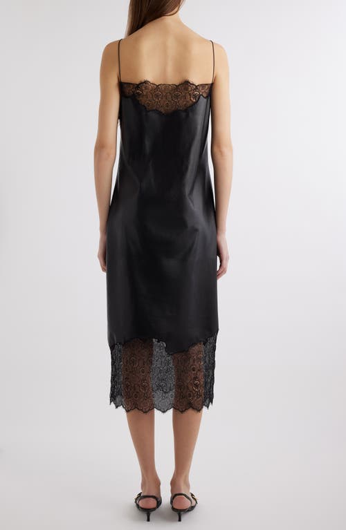 Shop Givenchy Leather & Lace Midi Slipdress In Black