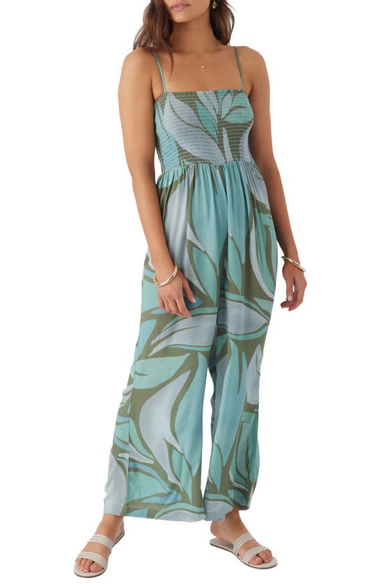 Shop O'neill Cade Smocked Wide Leg Jumpsuit In Oil Green