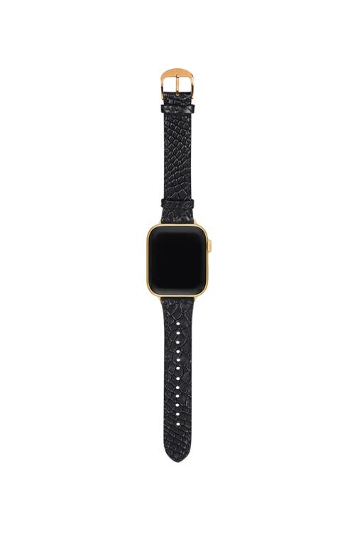 Shop Hyer Goods Upcycled Leather Apple Watch Band In Black Lizard/gold