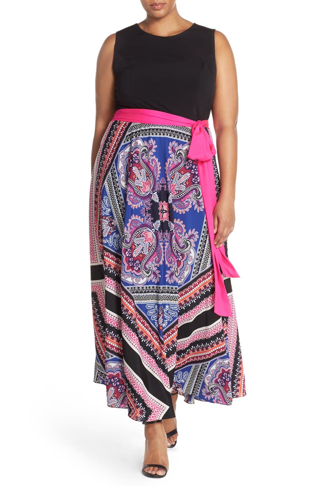 scarf print jersey & crêpe de chine maxi dress eliza j