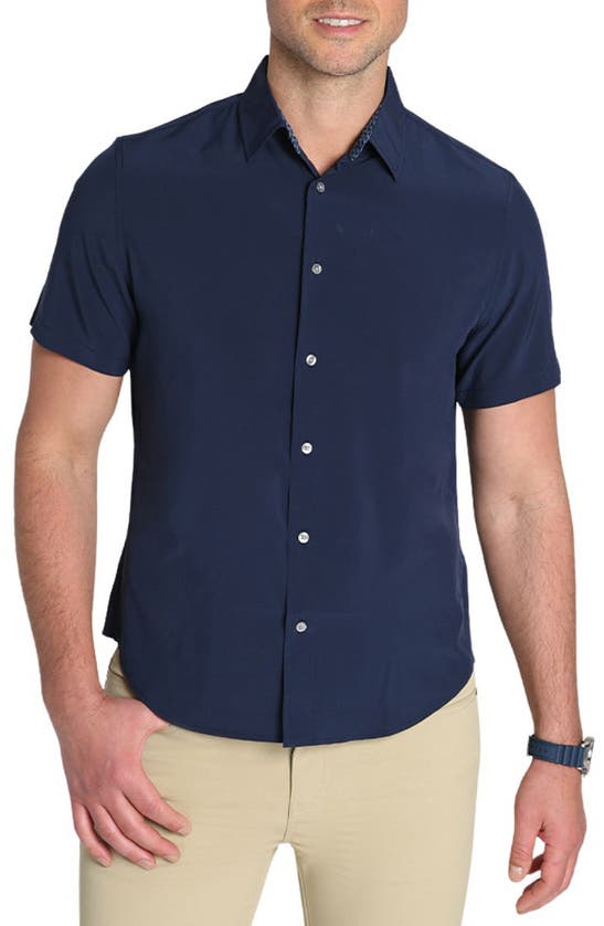 Shop Jachs Gravity Short Sleeve Button-up Shirt In Navy
