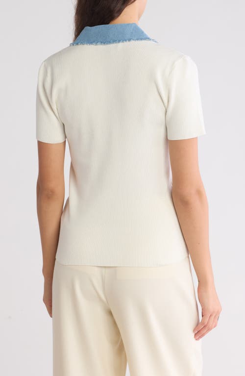 Laundry By Shelli Segal Contrast Collared Sweater In Marshmallow/denim