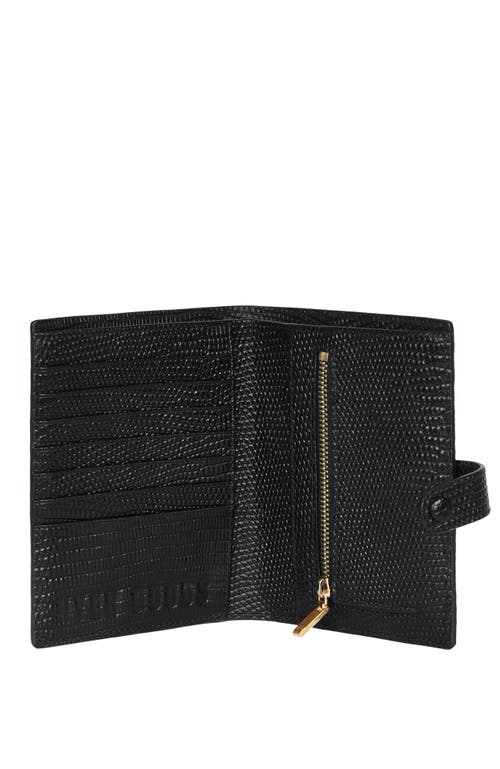 Hyer Goods Upcycled Leather Passport Wallet With Zipper Coin Pocket In Black Lizard