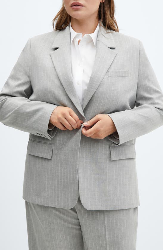 Mango Pinstripe Jacket In Medium Heather Grey