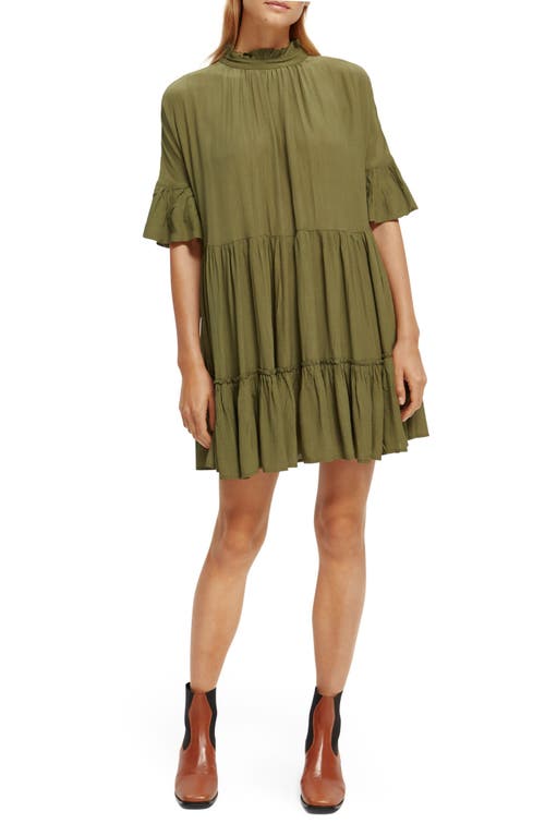 Scotch & Soda Tiered Ruffle Dress in 410-Army Green