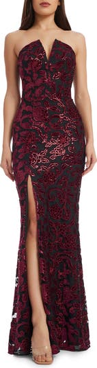 Dress the Population Fernanda Floral Sequin Strapless Evening Gown