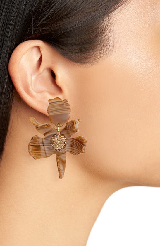 Shop Lele Sadoughi Small Crystal Lily Drop Earrings In Satin Oak