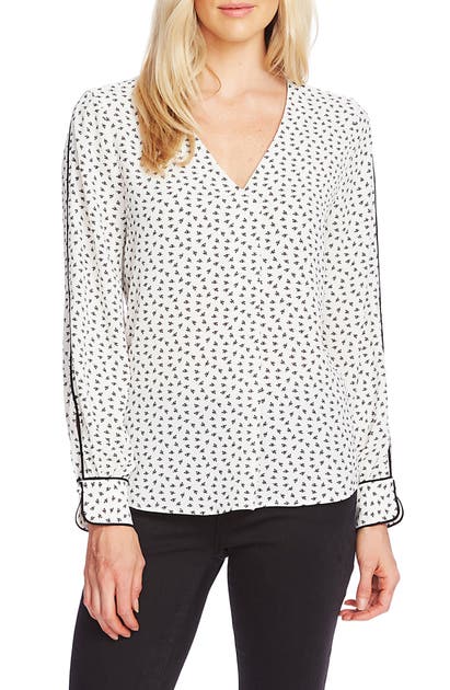 Vince Camuto Ditsy Zone Long Sleeve Blouse In Pearl Ivory
