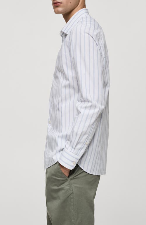 Shop Mango Regular Fit Stripe Button-up Shirt In Sky Blue