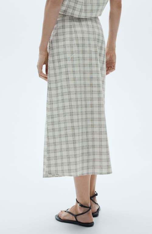 Mango Check Cotton Skirt In Ecru