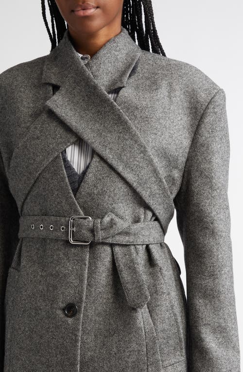Monse Crisscross Lapel Virgin Wool Herringbone Tweed Coat In Charcoal