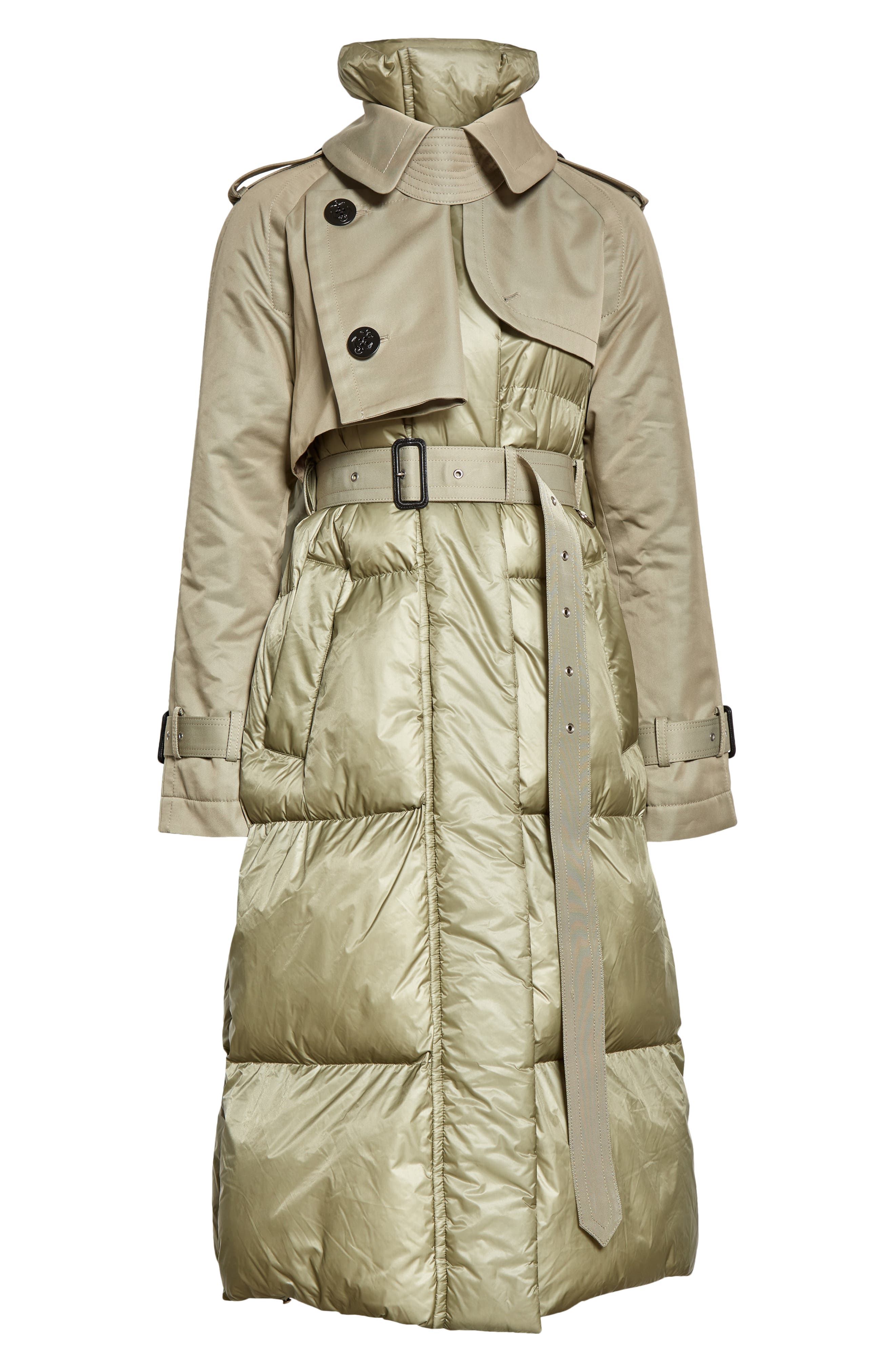 Sacai Women's Hybrid Padded Belted Trench Coat in Light Khaki at Nordstrom, Size 2