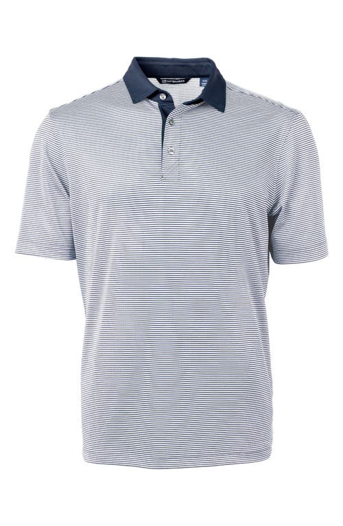 Cutter & Buck Microstripe Performance Recycled Polyester Blend Golf Polo In Navy Blue/white