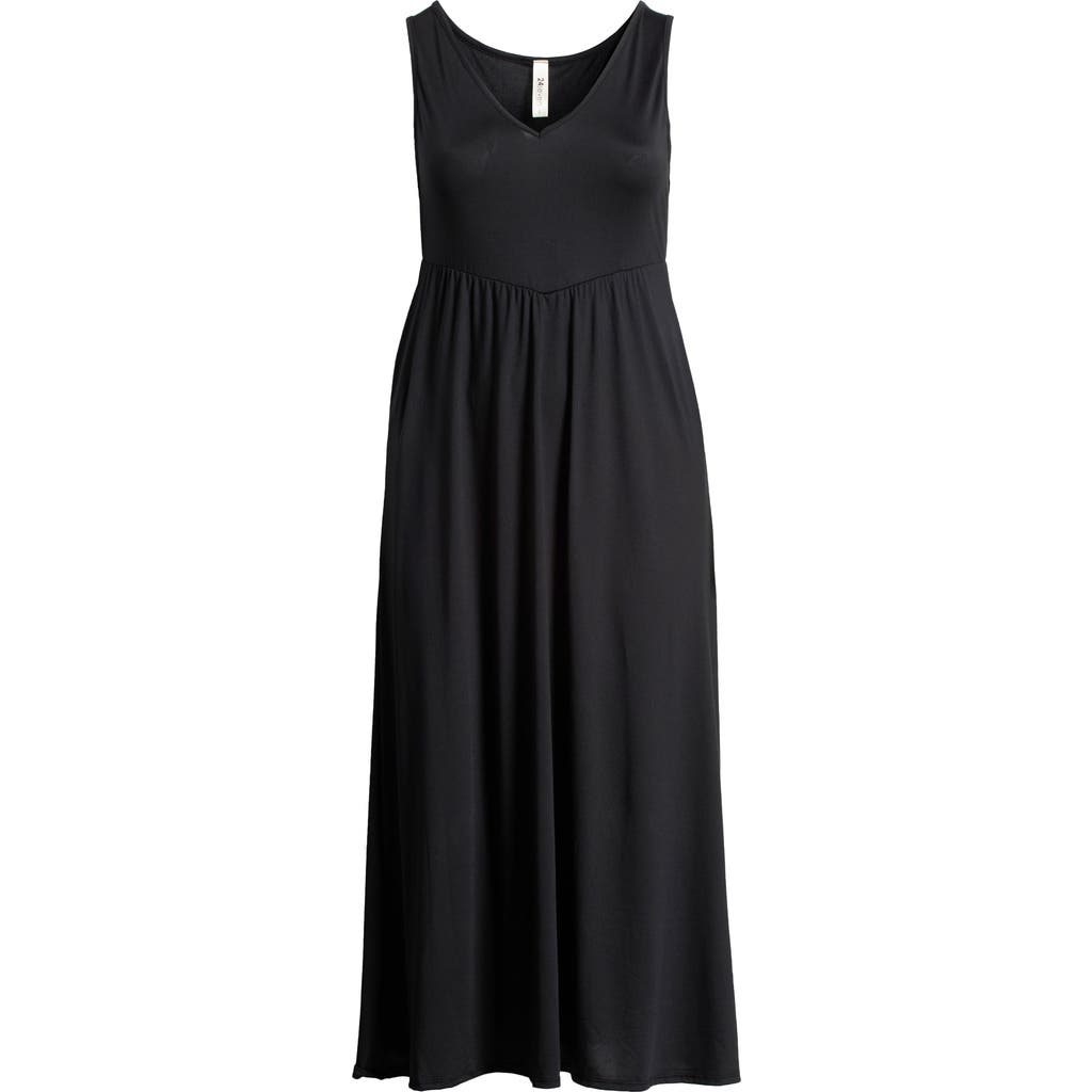 24seven Comfort Apparel V-neck Sleeveless Maxi Dress With Belt In Black