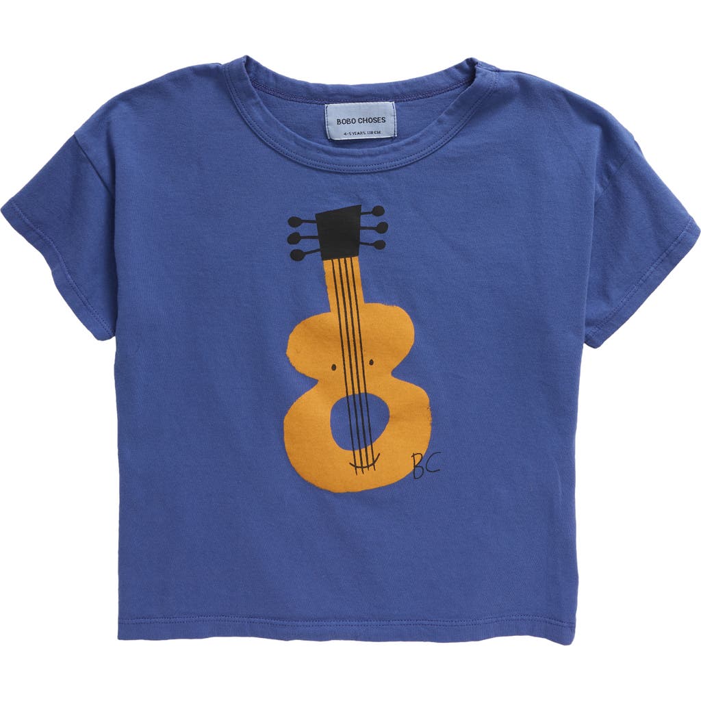 Bobo Choses Kids' Acoustic Guitar Organic Cotton Graphic T-Shirt in Navy Blue 