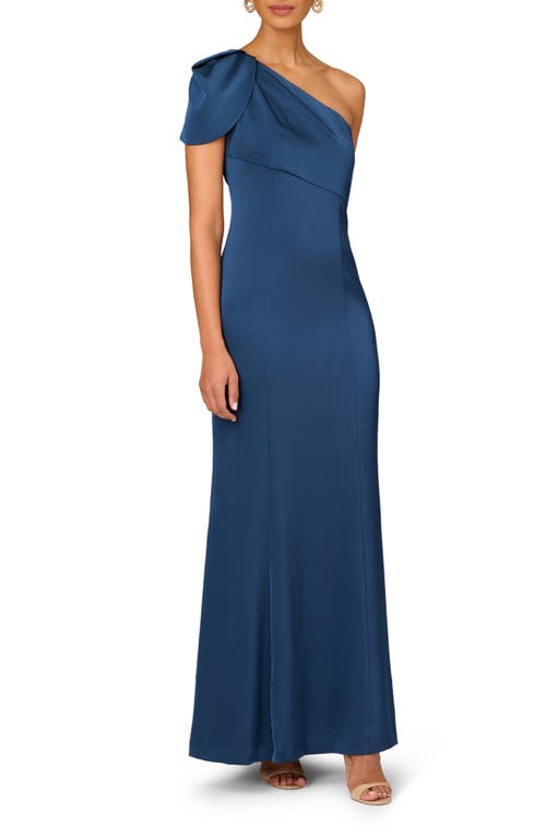 Shop Aidan Mattox By Adrianna Papell One-shoulder Mermaid Gown In Twilight Blue