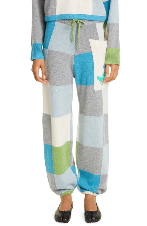 Intarsia Check Lambswool Joggers in Blue/Green