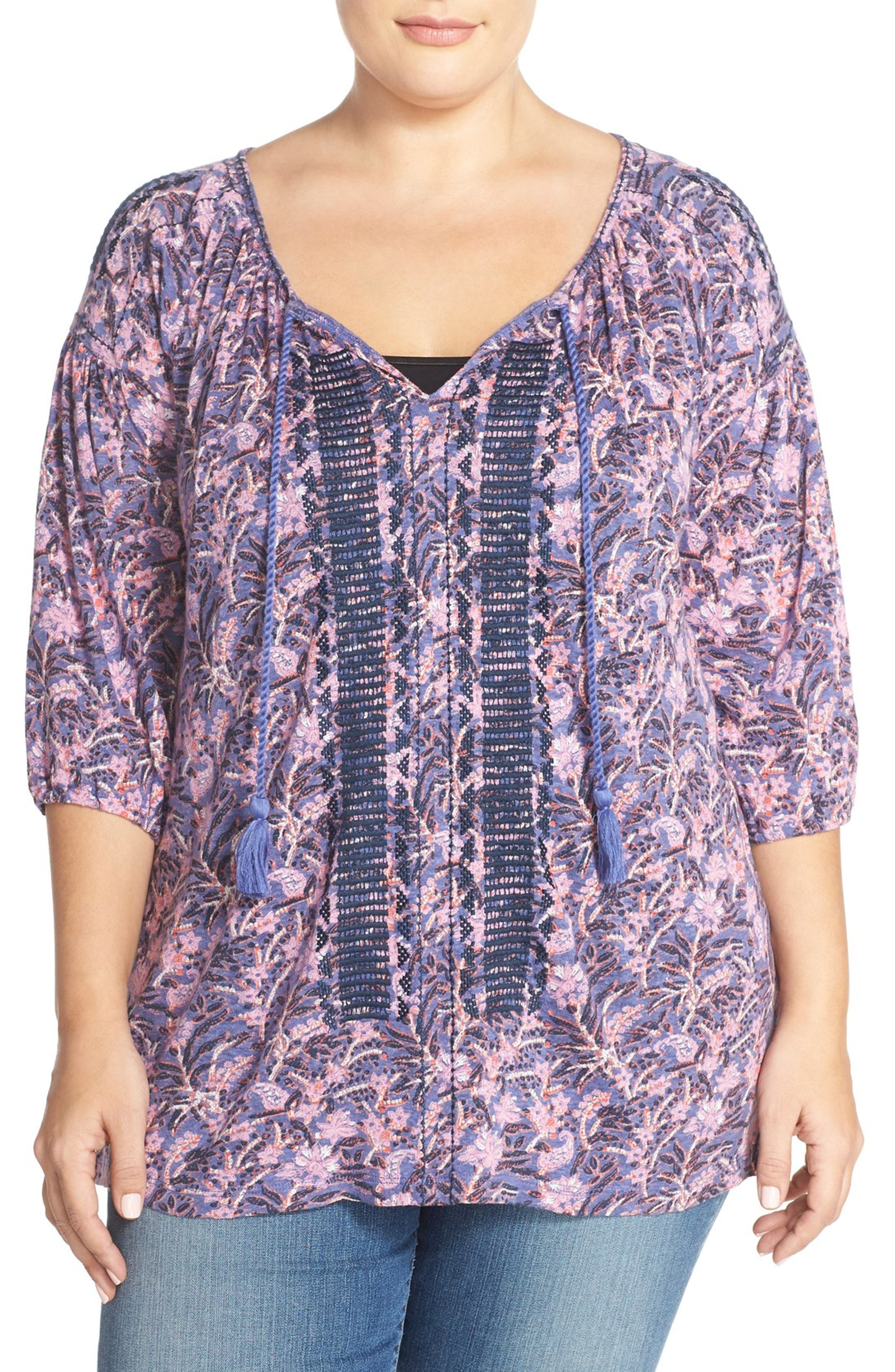 Lucky Brand Embroidered Print Peasant Top (Plus Size) | Nordstrom