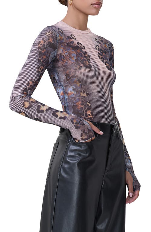 Afrm Kaylee Printed Mesh Top In Beige Leopard