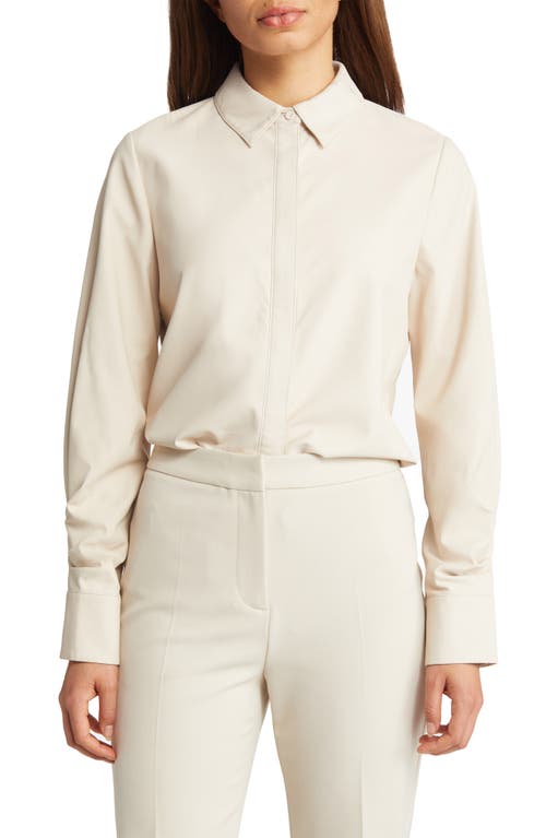 Faux Leather Button-Up Shirt in Alabaster