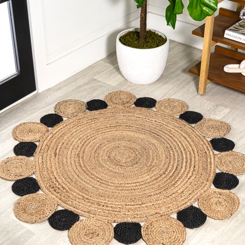 Jonathan Y Ayana Two-tone Jute Hippy Circle Round Area Rug In Natural/black