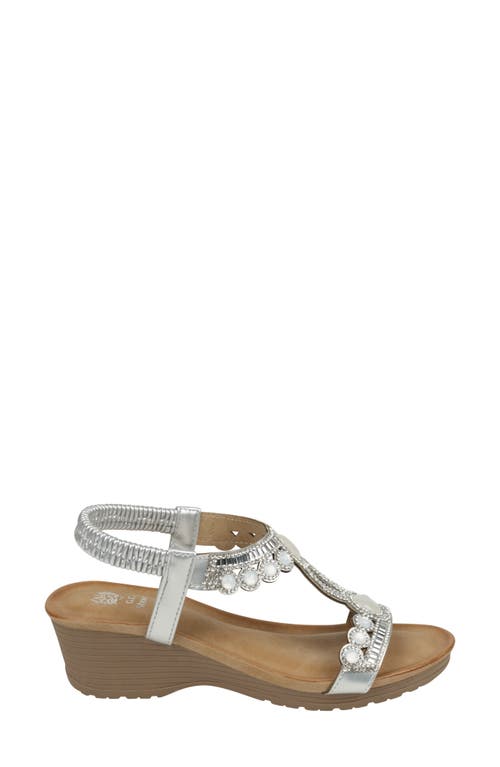 Good Choice New York Fiah Embellished Ankle Strap Wedge Sandal In Silver