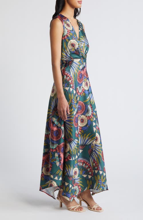 Shop Sam Edelman Feather Floral Satin Maxi Dress In Green Multi