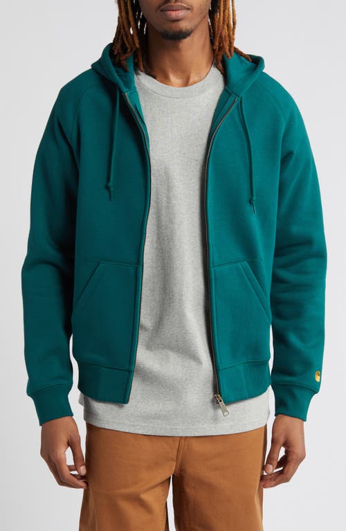 Shop Carhartt Work In Progress Chase Cotton Blend Zip-up Hoodie In Chervil/gold