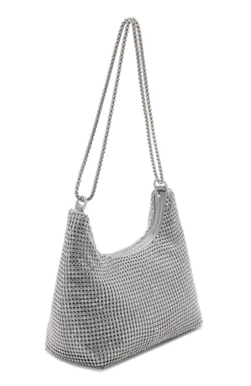 Shop Mango Crystal Mesh Chain Strap Shoulder Bag In Silver