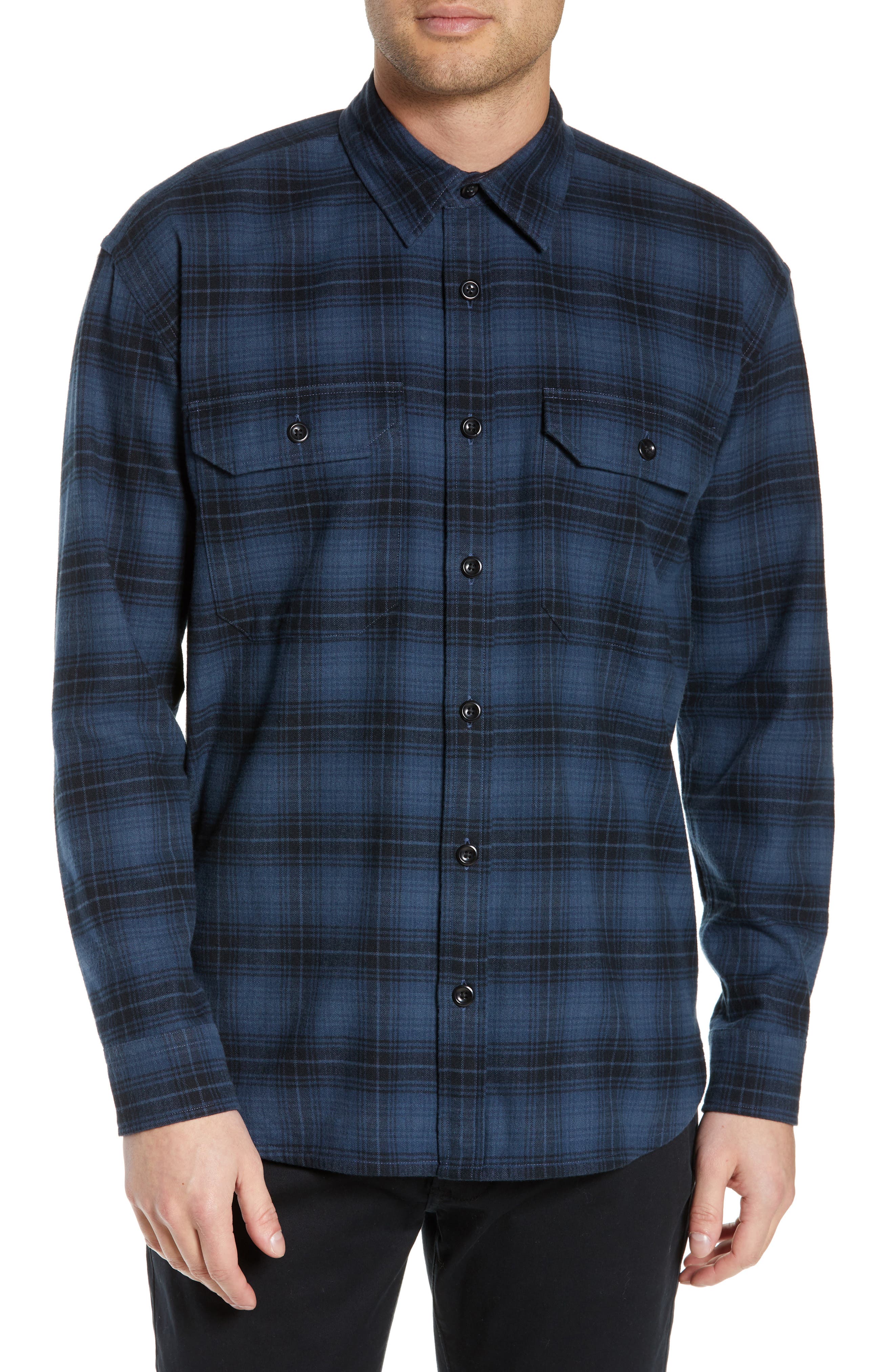 Vince Slim Fit Plaid Flannel Overshirt