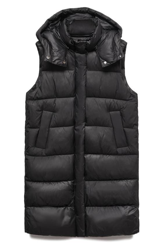 Shop Mango Quilted Puffer Vest With Detachable Hood In Black
