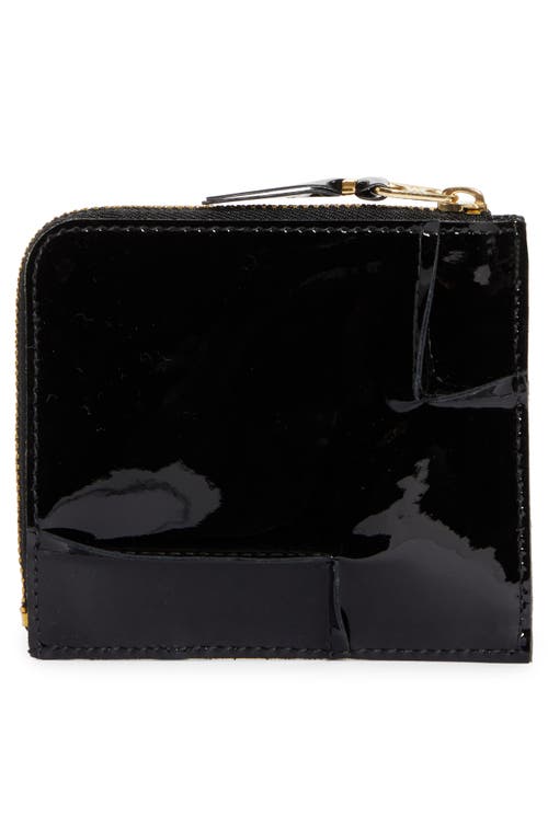 Shop Comme Des Garçons Wallets Patent Leather Half Zip Wallet In Black