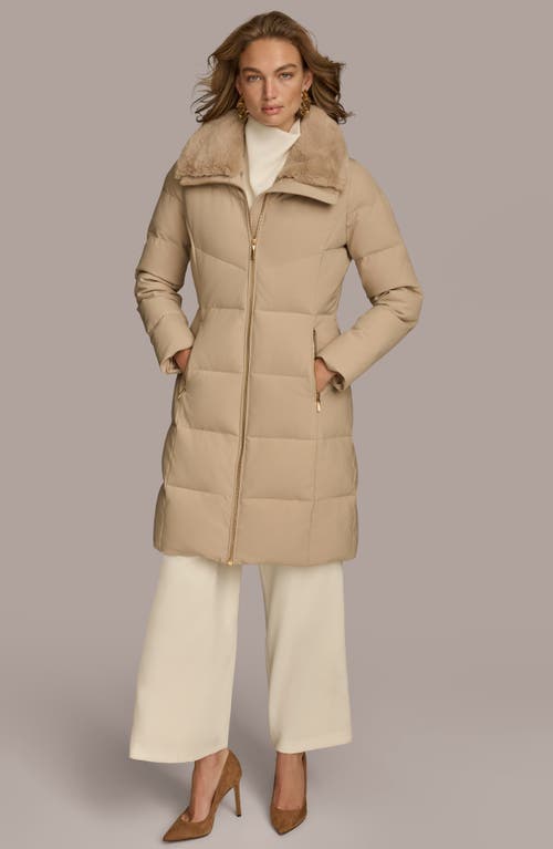 Shop Donna Karan New York Walker Puffer Coat With Faux Fur Trim In Barley