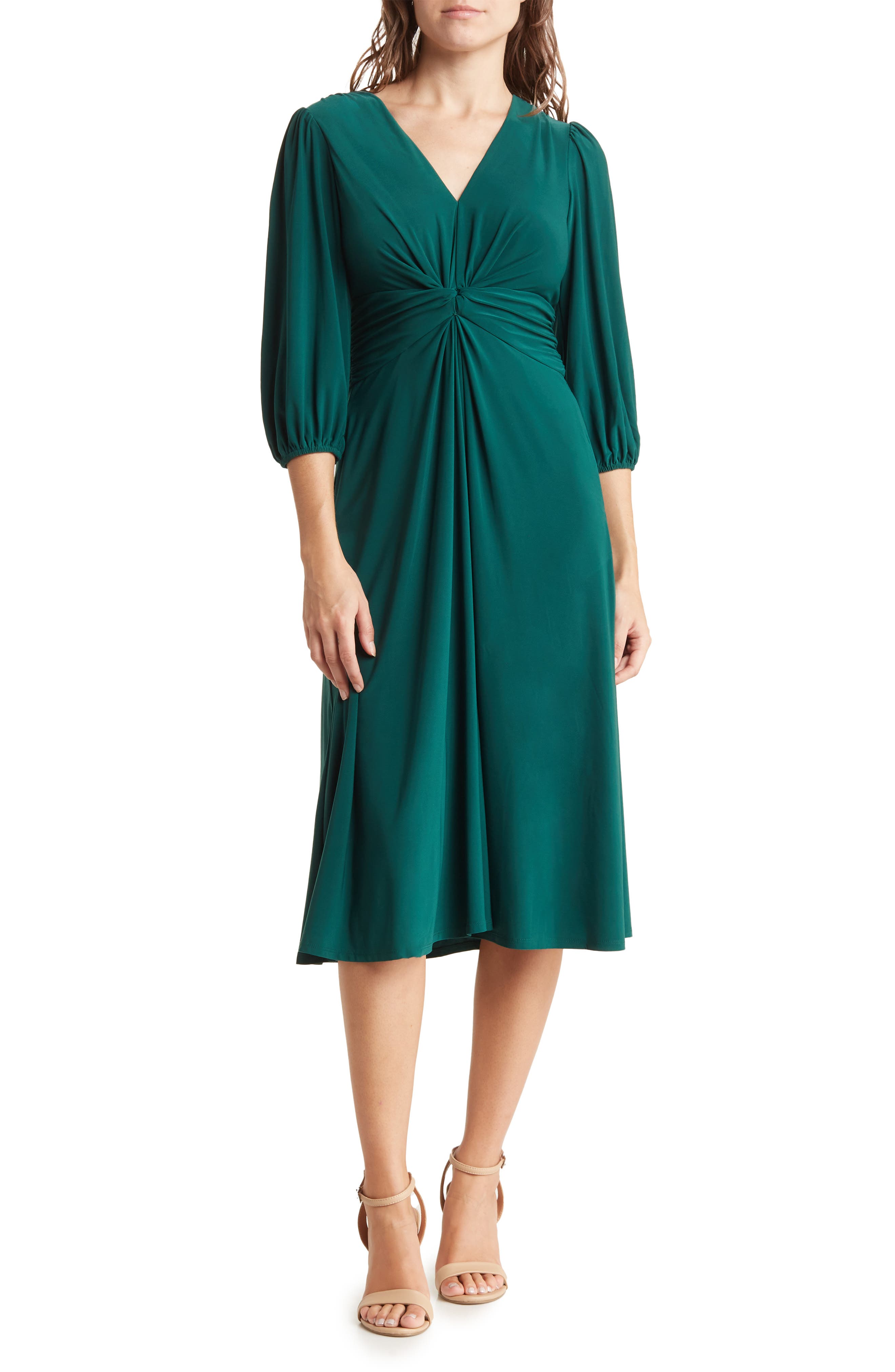 Vince Camuto Twist Front Long Sleeve Midi Dress in Hunter at Nordstrom Rack, Size 4