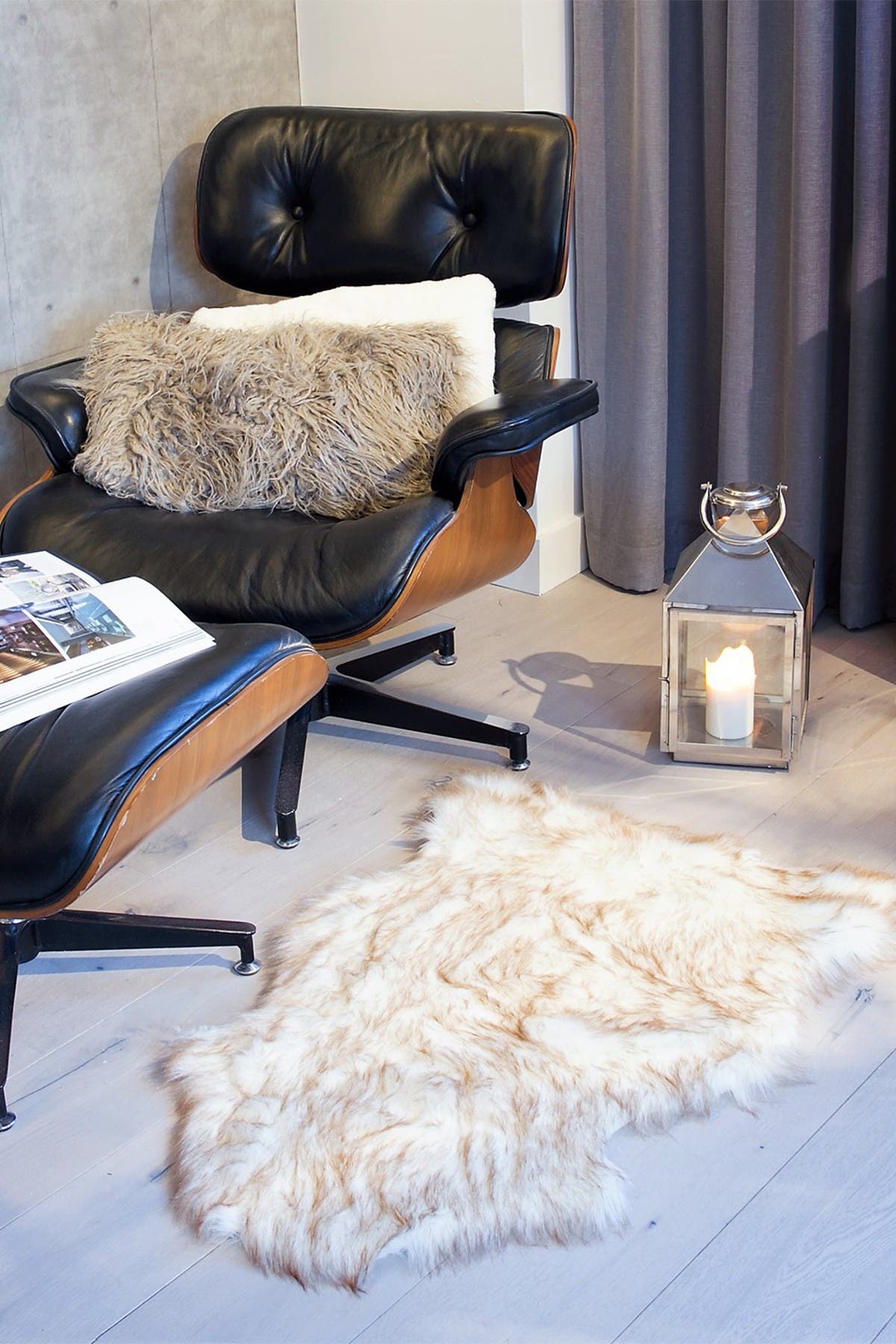 Luxe Faux Fur Gordon Faux Sheepskin Rug In Brown