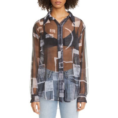 Collina Strada Transparency Chiffon Button-Up Shirt, Grey