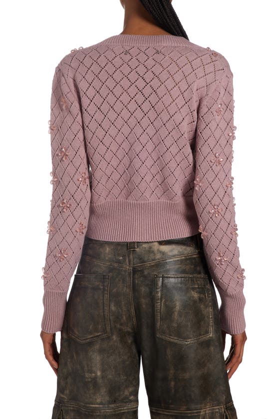 Shop Golden Goose Embellished Pointelle Crop Cotton V-neck Cardigan In Twilight Mauve