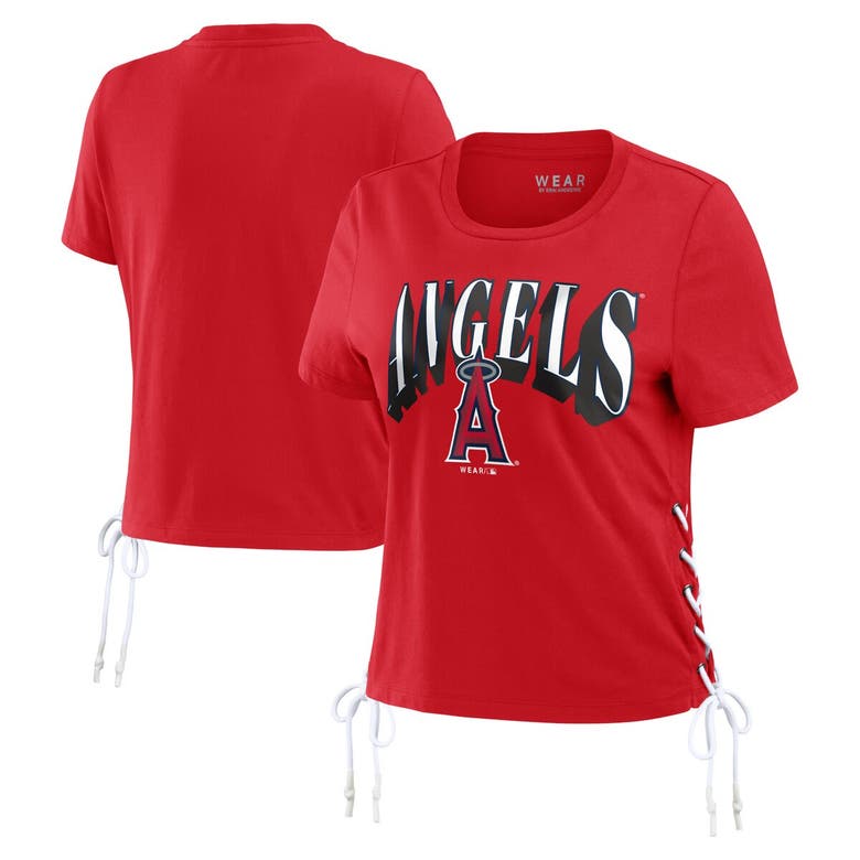 Shop Wear By Erin Andrews Red Los Angeles Angels Side Lace-up Cropped T-shirt