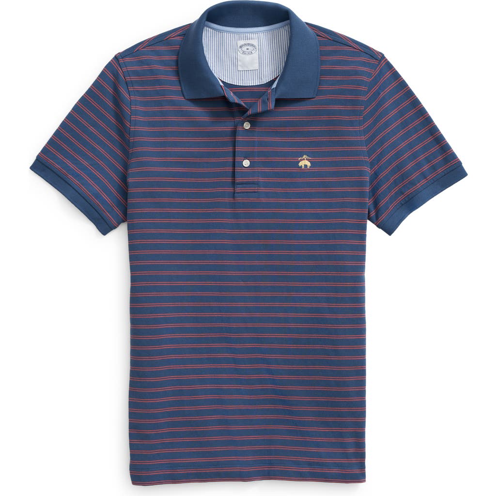 Brooks Brothers Stripe Supima® Cotton Polo In Blue/red