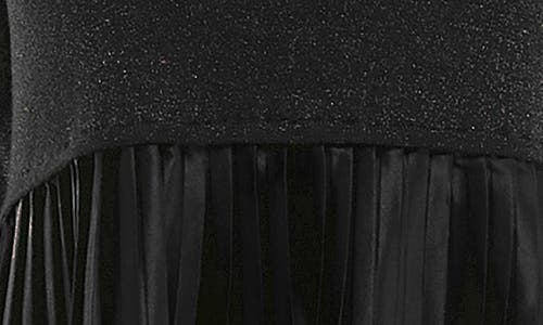 Nina Leonard Long Sleeve Mixed Media Dress In Black Lurex