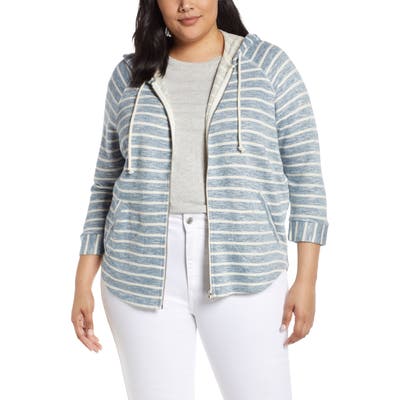 Plus Size Lucky Brand Stripe Hoodie, Blue