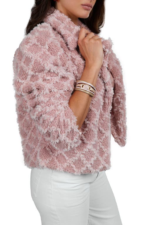 Saachi Plush Faux Fur Diamond Print Jacket In Pink