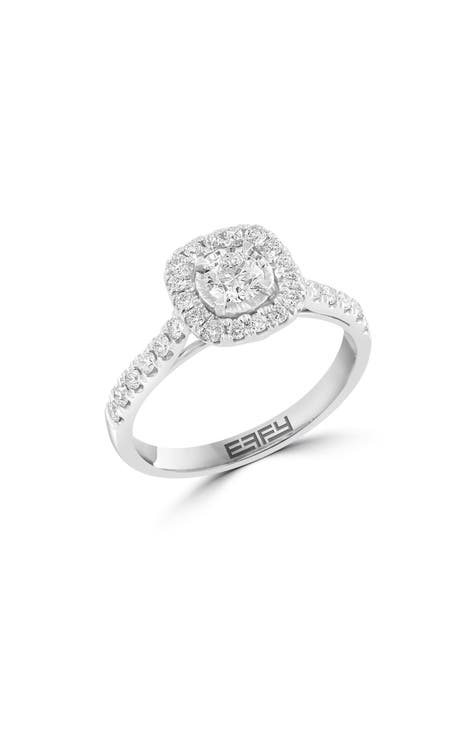 14K White Gold Diamond Halo Ring - 0.55ct. - Size 7