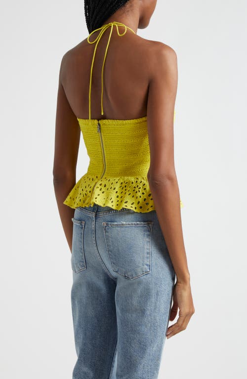 Alice And Olivia Livia Broderie Anglaise Cotton Peplum Halterneck Top In Happy Yellow